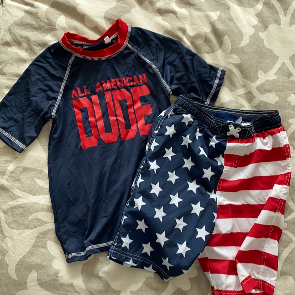 All American Flag swim trunk and Rashgaurd